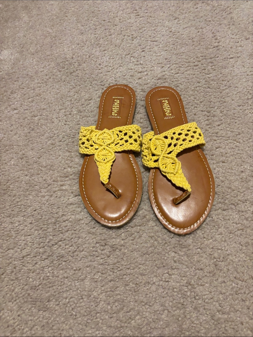 Mad Love Yellow Crochet Thong Sandals